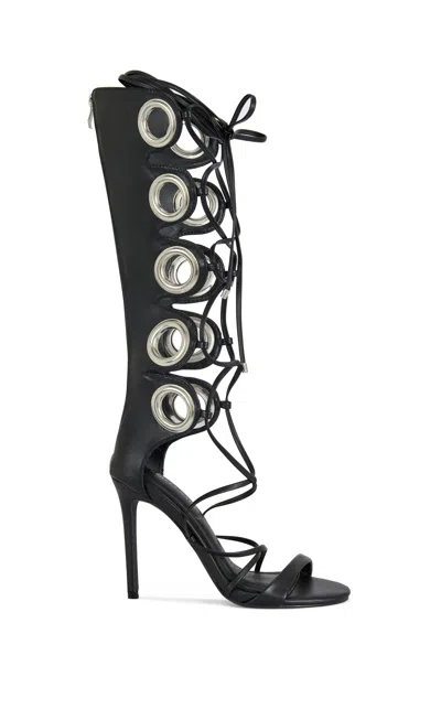 Azalea Wang Women's Agathon Black Stiletto Gladiator Sandal Boots