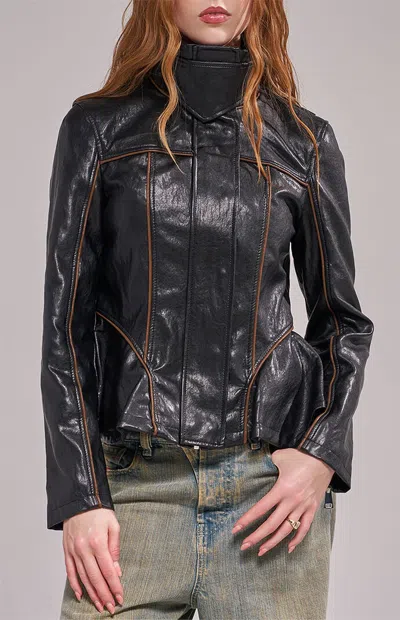 Azalea Wang Ally Faux Leather Peplum Moto Jacket In Black
