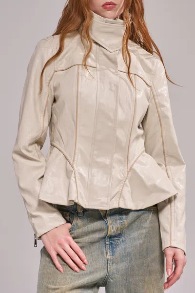 Azalea Wang Ally Faux Leather Peplum Moto Jacket In Neutral