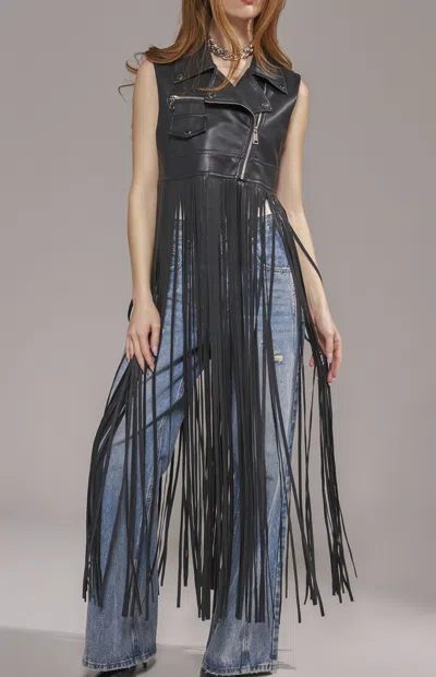 Azalea Wang Women's Arden Faux Leather Fringe Moto Vest In Black In Transparent