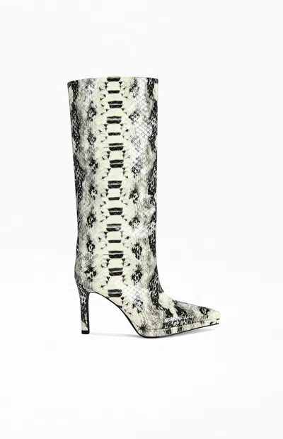 Azalea Wang Women's Barely Whitesnake Stiletto Boots In White/black