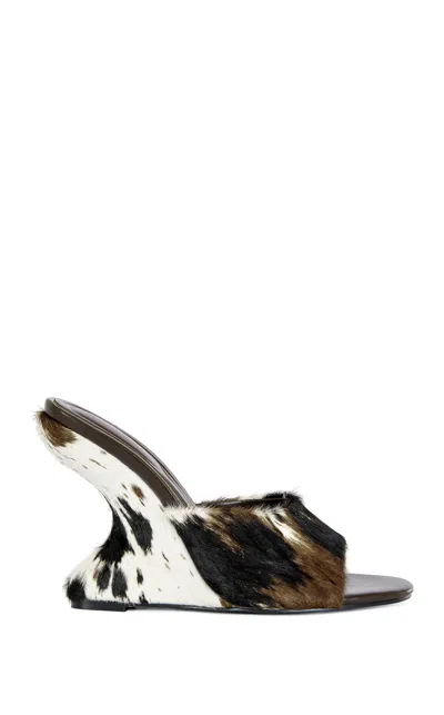Azalea Wang Women's Cow Calf Hair Wedge Mules In White/black/brown In Multi