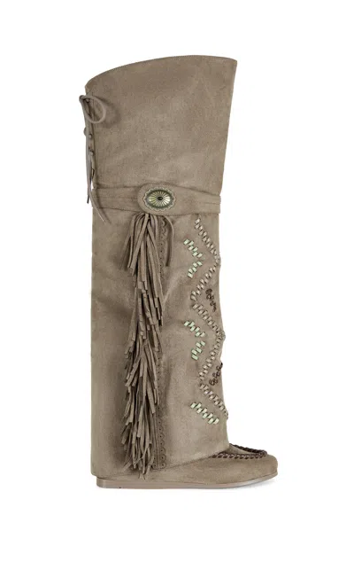 Azalea Wang Women's Edmund Brown Faux Suede Flat Moccasin Boots