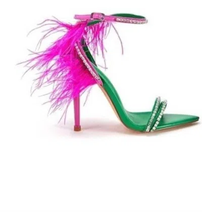 Azalea Wang Women's Ella Feathered Ankle Strap Heels In Green In Multi