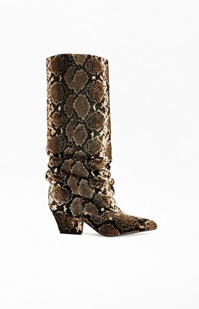 Azalea Wang Women's Francoise Snake Leather Block Boots