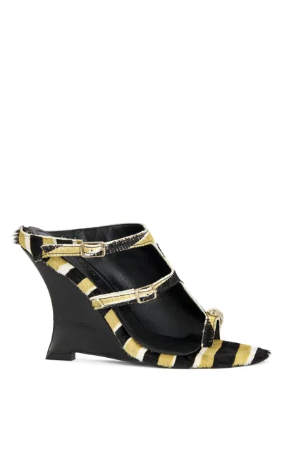 Azalea Wang Women's Giannis Striped Wedge Sandals In Mustard In Black