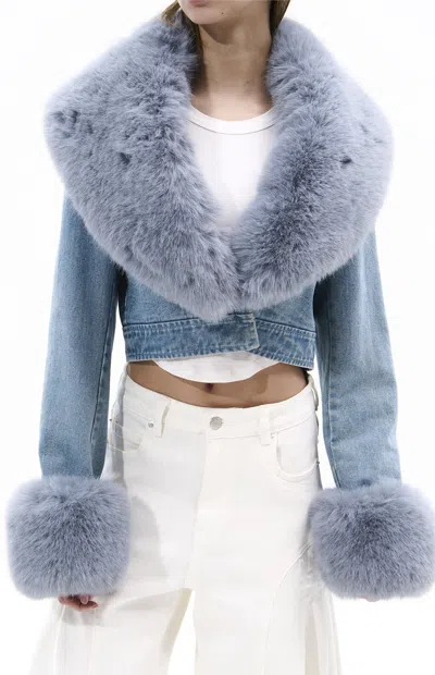 Azalea Wang Women's Gisele Denim Faux Fur Jacket In Denim Blue