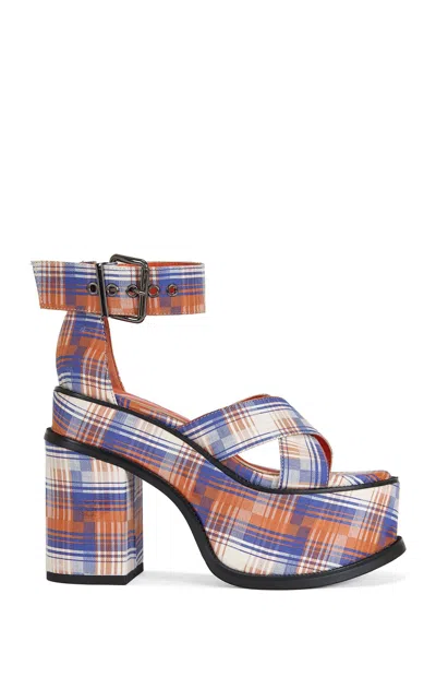 AZALEA WANG WOMEN'S JAETYN ORANGE PLAID PLATFORM SANDALS