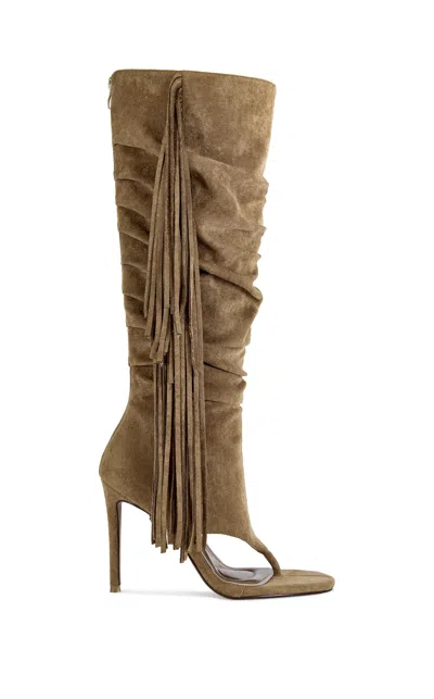 Azalea Wang Women's Johanna Tan Fringe Stiletto Booties In Brown