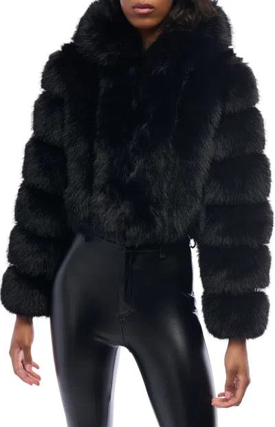 Azalea Wang Women's Jolene Black Hooded Faux Fur Coat