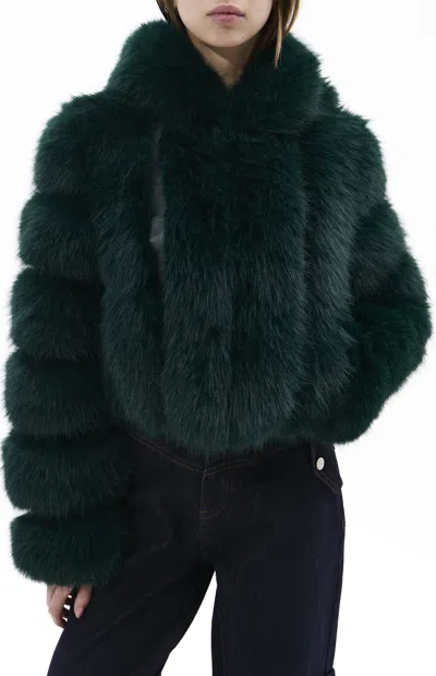 Azalea Wang Women's Jolene Emerald Hooded Faux Fur Coat In Blue