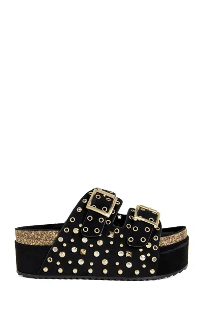 Azalea Wang Women's Kaegan Black Flatform Sandals