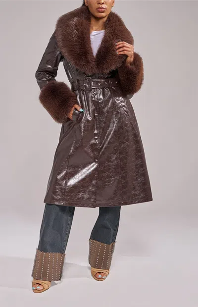 Azalea Wang Women's Kaya Espresso Long Faux Fur Jacket In Brown
