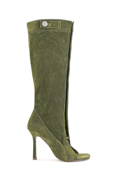 Azalea Wang Women's Kazuki Olive Velvet Denim Stiletto Boots In Green