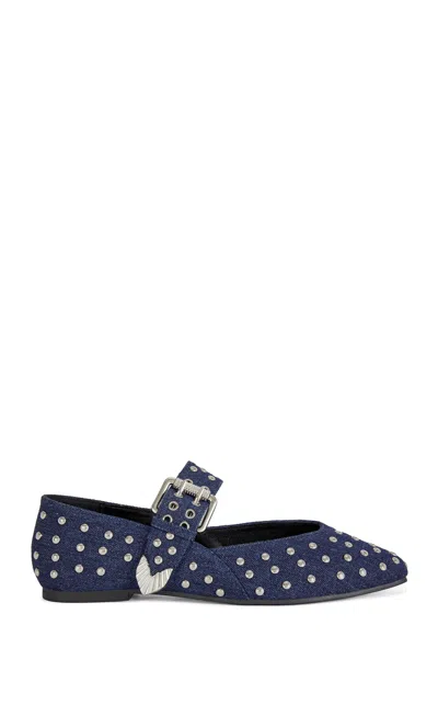 Azalea Wang Women's Kennith Denim Studded Ballet Flats In Blue