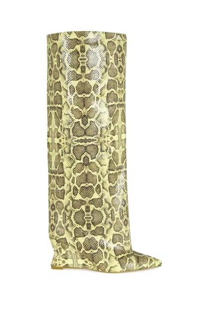Azalea Wang Women's Kenya Yellow Snake Wedge Boots In Green