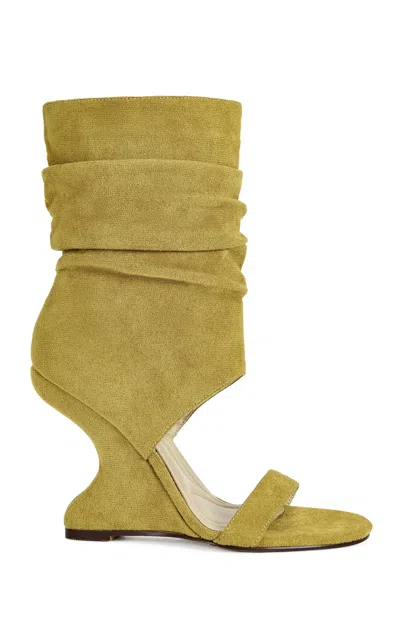 Azalea Wang Women's Kyvelisa Mustard Slouchy Faux Suede Wedge Sandals In Yellow