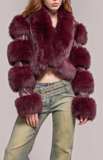 Azalea Wang Women's Loverboy Ox Faux Fur Cropped Jacket In Burgundy