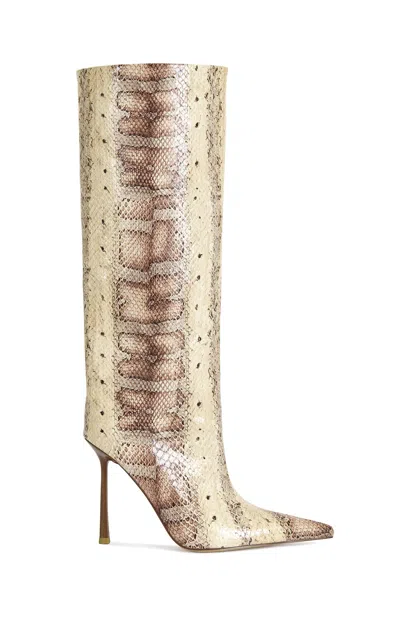 AZALEA WANG WOMEN'S MADEYE NUDE SNAKE STILETTO BOOTS