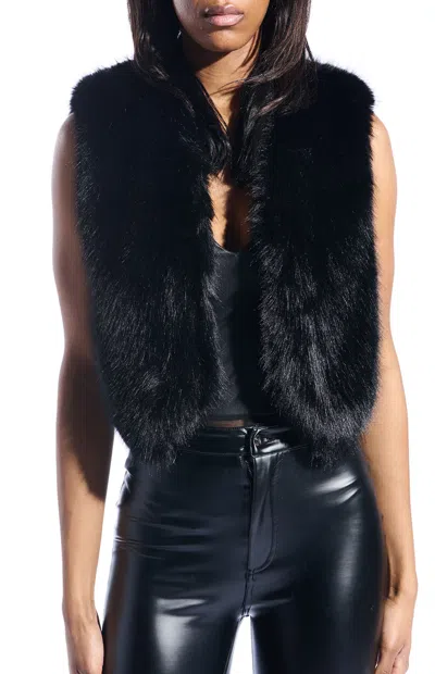 Azalea Wang Women's Meela Black Faux Fur Vest