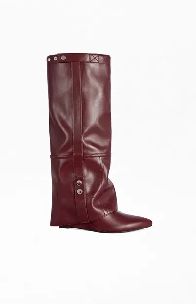 Azalea Wang Women's Railay Burgundy Pointed Toe Wedge Boots In Multi