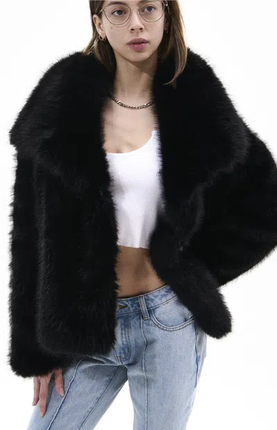 Azalea Wang Women's Regina Midnight Black Faux Fur Coat