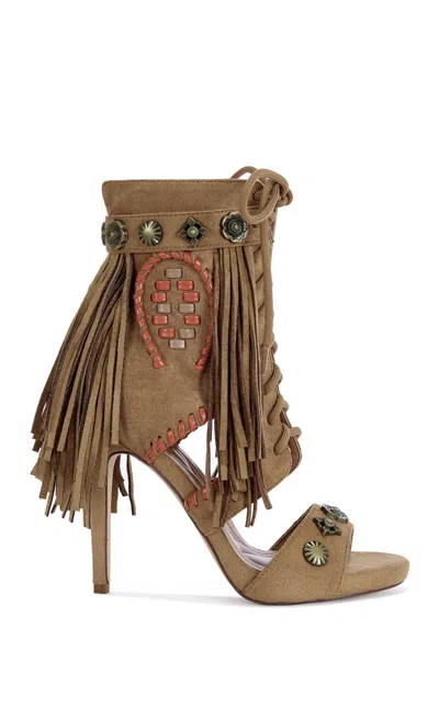 Azalea Wang Women's Salgado Tan Fringe Stiletto Booties In Brown