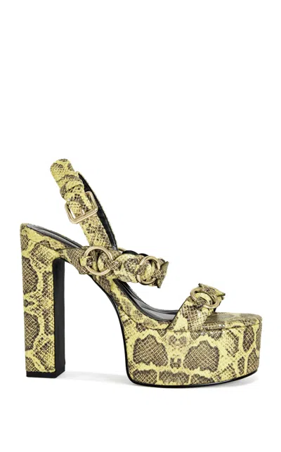 Azalea Wang Women's Tarynn Yellow Snake Block Sandals In Green
