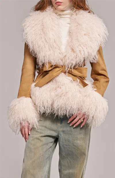 Azalea Wang Women's Tori Camel Faux Fur Trench Coat In Purple