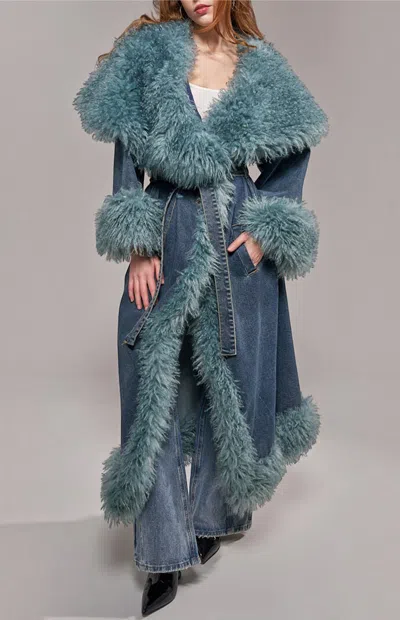 Azalea Wang Women's Vellum Denim And Faux Fur Trench Coat In Blue