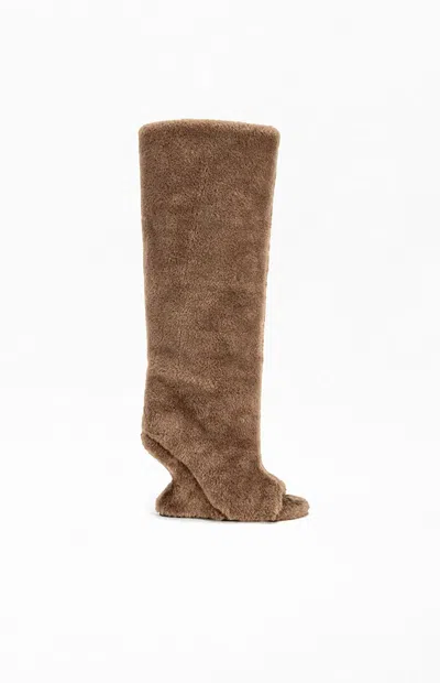 Azalea Wang Women's Vincent Brown Shearling Wedge Boots