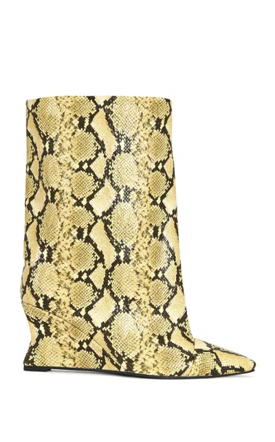 Azalea Wang Women's Vinci Yellow Snake Wedge Booties In Multi