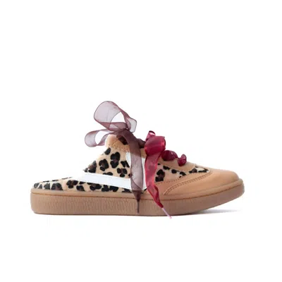 Azalea Women's Slip On Double Laces Open Back Sneakers In Leopard In Brown