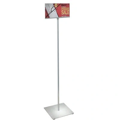 Azar Displays 11"w X 7"h Pedestal Two-sided Sign Holder Stand On Square Metal Base In Clear