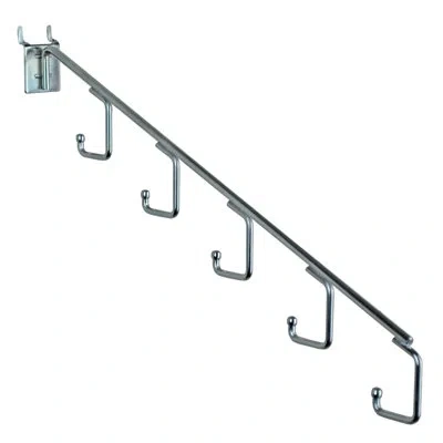 Azar Displays 15"l Five Hook Chrome Waterfall Faceout Hook. 1.25" Between Each Station: Hooks 0.25" Diameter, 10-p In Clear