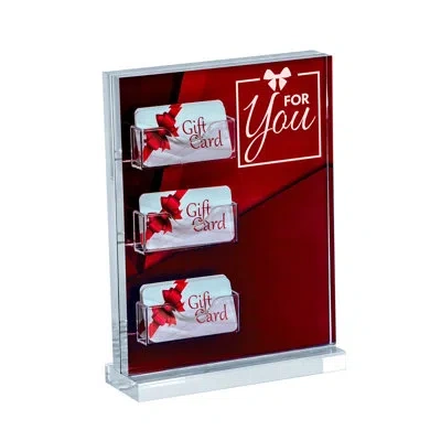 Azar Displays 8.5" W X 11" H Vertical Acrylic Block Sign Holder On Acrylic Base W/ Three Gift Card Pockets In Clear