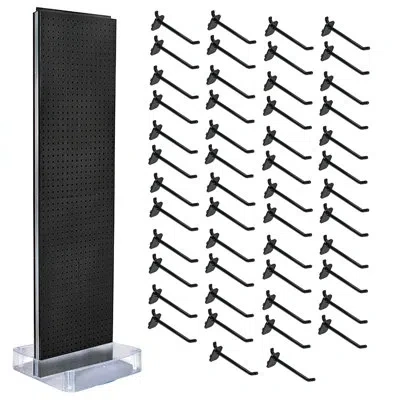 Azar Displays Black Two-sided Pegboard Floor Display On Studio Base With (50) 6" Black Hooks