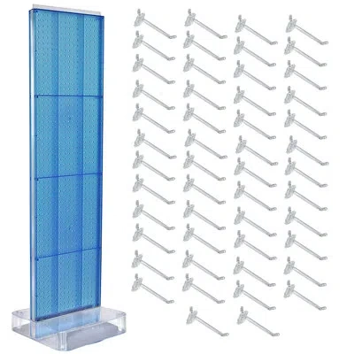 Azar Displays Blue Two-sided Pegboard Floor Display On Studio Base With (50) 6" Clear Hooks