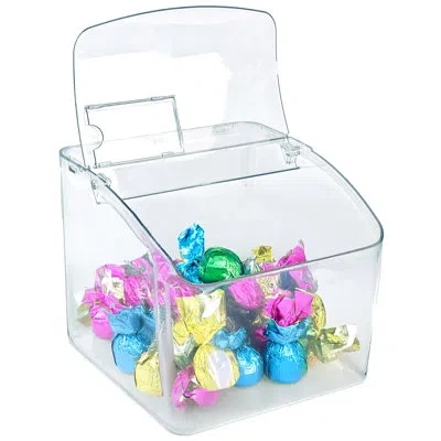 Azar Displays Candy Bin Hinged Lid And Price Tag Slot, 7"h X 7.75"w X 7.75"d – Clear Styrene