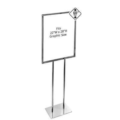 Azar Displays Chrome Panel Poster Stand On Narrow Base