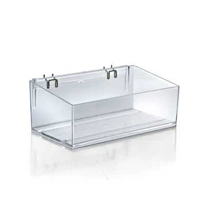 Azar Displays Clear 13.5” Wide Open Bin Tray For Pegboard Or Slatwall. Storage Container Includes 2 Metal U-hooks 