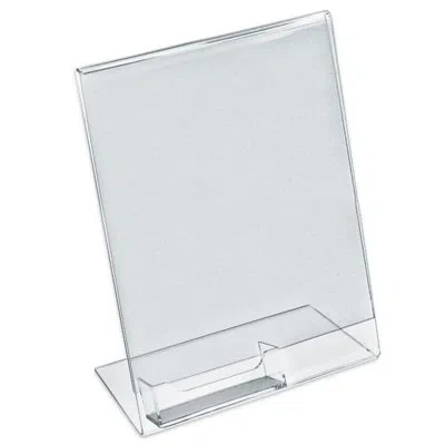 Azar Displays Clear Acrylic Angled L-shape Sign Holder Frame With Slant Back Design And Attached Business Card Poc