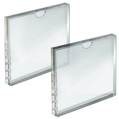 Azar Displays Clear Acrylic Block Sign Holder Frame 4” X 4”, Top Load, 2-pack