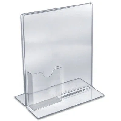 Azar Displays Clear Acrylic Double Sided T-shape Sign Holder Frame With Attached Brochure Holder Pocket, Frame Siz