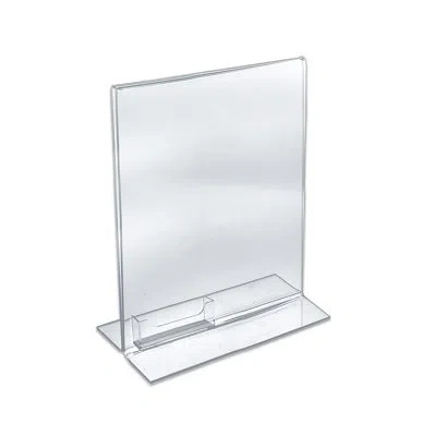 Azar Displays Clear Acrylic Double Sided T-shape Sign Holder Frame With Attached Business Card Pocket, Frame Size: