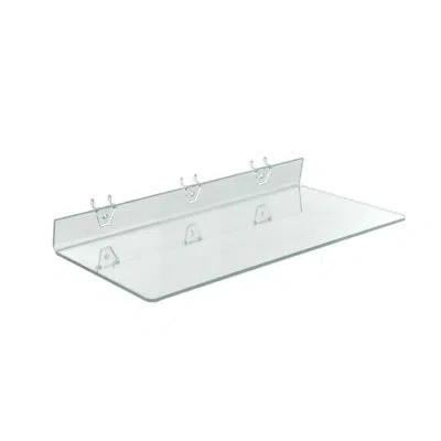 Azar Displays Clear Acrylic Shelf For Pegboard & Slatwall 20" X 8" X 2", 4-pack