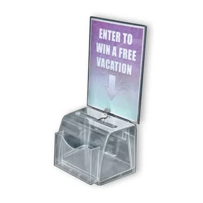 Azar Displays Clear Medium Molded Lottery Box With Pocket, Lock And Key