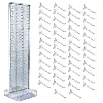 Azar Displays Clear Two-sided Pegboard Floor Display On Studio Base With (50) 6" Clear Hooks