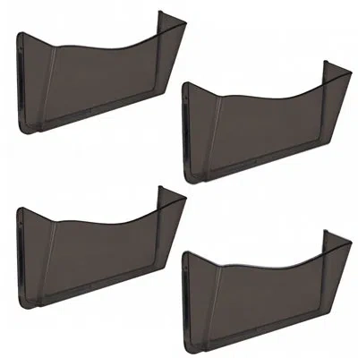 Azar Displays Dark Gray/smoke Plastic Wall Mount File Holder With Magnets, 4-pack In Dark Gray,smoke