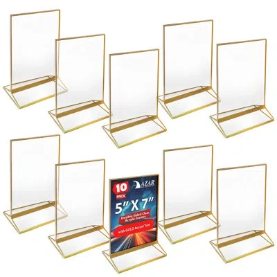 Azar Displays Double-sided Clear Acrylic Frames With Gold Accent Trim 5" Wide X 7" High, 10 Pack